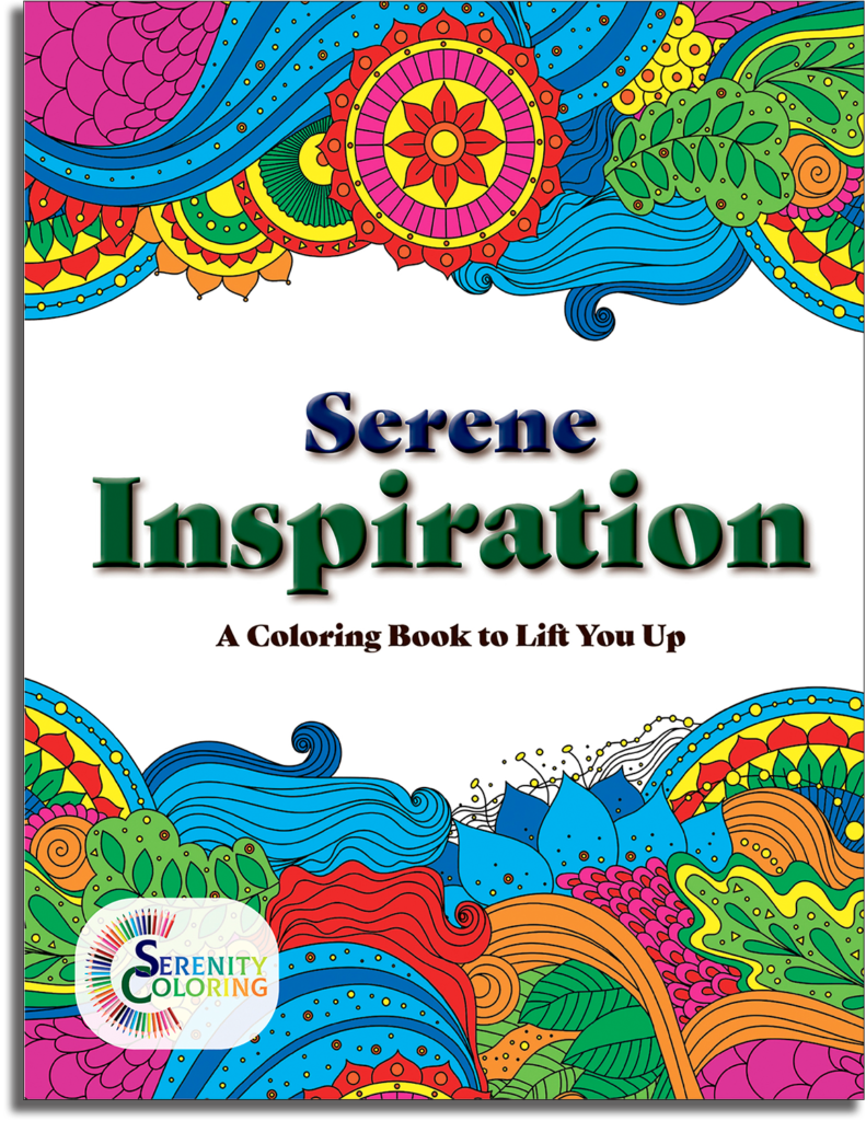 Serene Inspiration coloring book cover — flowing designs with hopeful words