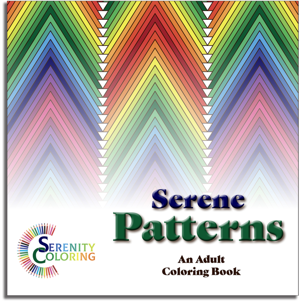 Serene Patterns coloring book cover — soft repeating patterns in square format