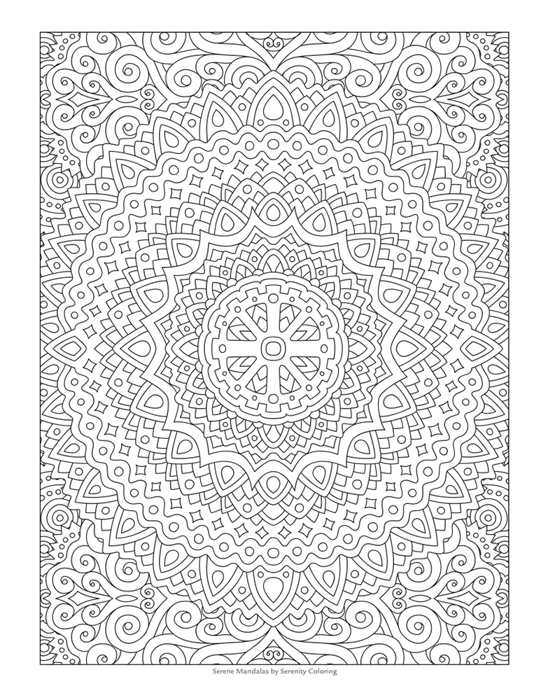 Sample intricate mandala coloring page from Serene Mandalas