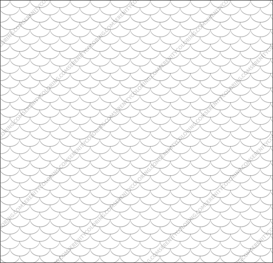 Fish scale pattern coloring page from Serene Patterns coloring book, repeating scallop mermaid scale design.