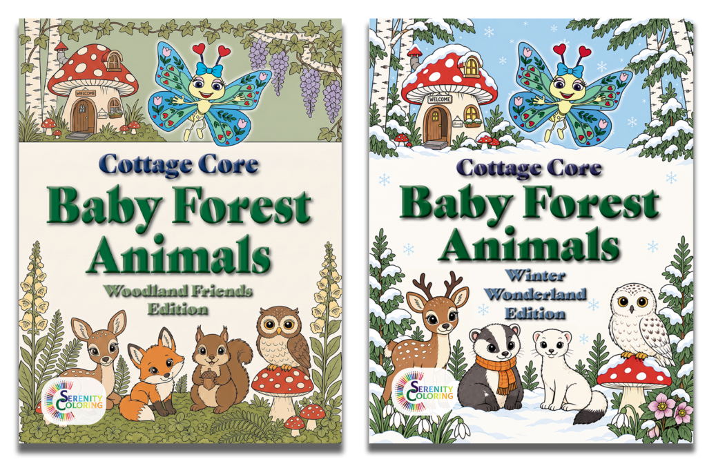 Front covers of two of the first two Cottage Core Baby Forest Animals Series - Woodland Friends (Volume 1) and Winter Wonderland (Volume 2)